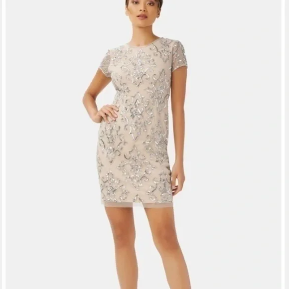 Adrianna Papell Tan and Silver Embellished Dress - Picture 2 of 12